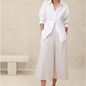 Banana Republic LINEN-BLEND WIDE-LEG CROP PANT XL.  Color: Flax